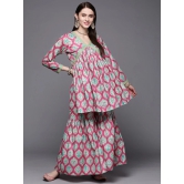 Women Pink Ethnic Motifs Velvet Kurta with Sharara