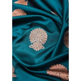 Banarasi Katan Silk Saree in Peacock Blue & Yellow with Damask Motifs | SILK MARK CERTIFIED