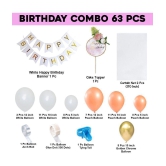 Party Propz Happy Birthday Decoration Kit Combo Set Birthday Bunting White Net Metallic Confetti Balloons With Balloon Knot - 63Pcs Happy Birthday Decorations Items - Multi-Color