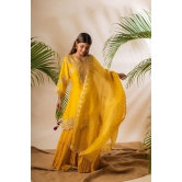 Ethnic Charm: Anushka Gupta’s Yellow Handloom Cotton Kurta Sharara Set with Intricate Embroidery