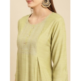 Rangita Women Mint Green Yoke Zari Embroidered Calf Length A-line Kurti - L, Mint Green