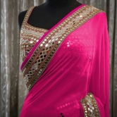 Beautiful Georgette Mirror Work Saree with Blouse piece-PInk