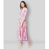 Tissu - Pink Rayon Women''s Flared Kurti ( Pack of 1 ) - XL