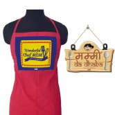 Indigifts Mothers Day Gift for Mom | Gift for Mother | Mummy Da Dhaba Brown Wall Hanging 8X12.5 Inches & Apron | Gift for Mothers Day