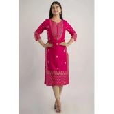 MAUKA - Pink Rayon Womens Straight Kurti ( Pack of 1 ) - None