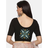 Women Back Printed Stretchable Blouse U012-Black / 2-XLarge