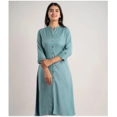 MAUKA - Turquoise Rayon Womens Front Slit Kurti ( Pack of 1 ) - None