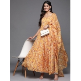 Varanga Georgette Printed Anarkali Womens Kurti - Yellow ( Pack of 1 ) - None