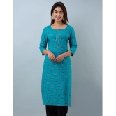 Doriya Rayon Printed 3/4th Sleeves Straight Blue Kurti Single - None