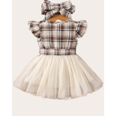 Checked Printed Baby Girl Frock with Bow for Kid Girls-Brown / 12 - 18 Months