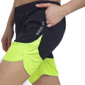 Color Block Women Dark Blue Sports Shorts, Gym Shorts, Cycling Shorts, Running Shorts