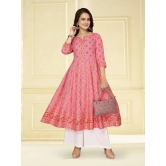 Rangita Women Rayon Coral Embellished Calf Length Anarkali Kurti - None