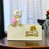 Teddy Tissue Holder-Light Yellow / Polyresin | Gloss Finish / H: 9 | L: 9 | W: 5 (Inches)