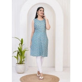 Frionkandy Cotton Printed Straight Womens Kurti - Blue ( Pack of 1 ) - None