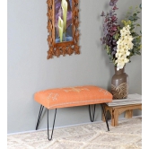 Mango Wood Bench In Cotton Orange Colour With Metal Legs-Orange