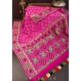 Exclusive Design Multi - Meenakari Jaal Pure Georgette Banarasi Saree with Authentic Hand Bandhej in Pink | SILK MARK CERTIFIED