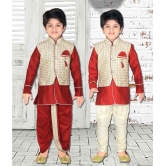 ahhaaaa Kids Indian Ethnic Waistcoat, Kurta, Breaches and Dhoti Pant Set for Baby Boys - None