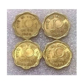 1968,1969,1970,1971- 10 Paise Brass Coin - Complete Set - 4 Years - Mixed Mints - Used & Good Condition - Multi