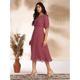 Janasya Chiffon Self Design Midi Womens Fit & Flare Dress - Mauve ( Pack of 1 ) - None