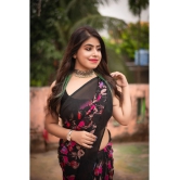 ANAND SAREES Georgette Printed Saree With Blouse Piece - Black ( Pack of 1 ) - Black