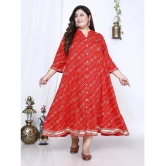 Swasti Cotton Blend Printed Flared Womens Kurti - Red ( Pack of 1 ) - None