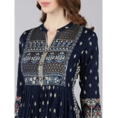 KIPEK - Blue Rayon Womens Flared Kurti ( Pack of 1 ) - None