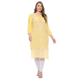 Lavangi Women Lucknow Chikankari Yellow Georgette Kurti with Matching Cotton Inner