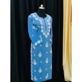 Modal Chikankari kurti-Light Blue / 38/M