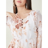 Floral Printed Bell Sleeves Ruffled Detail A-Line Dress