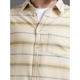 Premium Men Shirt, Relaxed Fit, Yarn Dyed Stripes, Pure Cotton, Full Sleeve, Beige-L / Beige