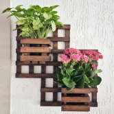 BARISH - Wall Mounted Planter - Square Double | Handcrafted with Rubberwood | Indoor Hanging Planter with Wall Mount Stand 18 x 18 x 6 Inches