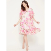 Floral Print Square Neck Puff Sleeve Georgette Fit & Flare Dress