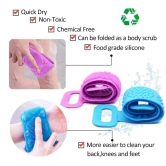 Smizzy Bath Combo of Silicone Reusable Body Back Scrubbing Belt with Exfoliating Deep Cleaning for Dead Skin Removal Bubble Bath Brush