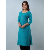 Doriya Rayon Printed 3/4th Sleeves Straight Blue Kurti Single - None