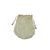 Green and gold brocade drawstring bag