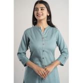 MAUKA - Turquoise Rayon Women''s Front Slit Kurti ( Pack of 1 ) - None