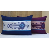 Ikat Bold Design Printed Cotton White and Blue Lumbar Cushion Cover Size 12x18