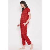 Clovia Cotton Blend Nightsuit Sets - Red - None