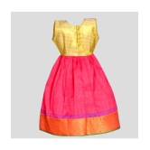 MangoPies - Pink & Yellow Silk Blend Baby Girl Dress ( Pack of 1 ) - None