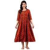 KASHVI Creation Women's Cotton Floral Printed Anarkali Maternity Feeding Kurta (Dark Orange)