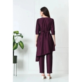 Desinoor.com Wine Embroidered Pant Top Set - None