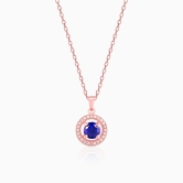 Rose Gold Blue Velvet Pendant With Link Chain