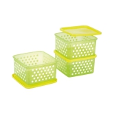 HOMETALES Plastic Multi-Purpose Food Container, 1000ml Each, Green, (3U) - Green