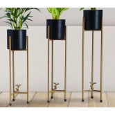 Planter Stand, 3 pcs Modern Planters for Indoor Plants,  Set with Foldable Stand(Pack of 3)-Golden & Black