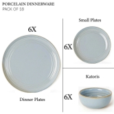 Handcrafted Chip Resistance Porcelain Dinner Set, 18 Pieces Dish Set Serving for 6, Microwave and Dishwasher Safe, Bone-ash Free, Crockery Set for Dining and Gifting, Arctic Blue