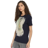 Wolfpack Leopard Down Navy Blue Printed Women T-Shirt-S