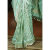 Unique Scalloped Borders Pure Brocade Banarasi Katan Silk Saree in Pastel Sea Green | SILK MARK CERTIFIED