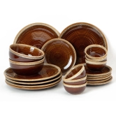 Handcrafted Stoneware Reactive Glaze Ceramic Dinner Set, 20 Pieces Serving for 6, Microwave and Dishwasher Safe, Bone-ash Free, Crockery Set for Dining and Gifting, Peanut Brown