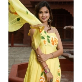 8855-Organza Stitched Suit Yellow Color Hand painted-40 (XL)