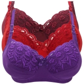 Kiran Enterprises Pack of 3 Cotton Womens Minimizer Bra ( Red ) - None